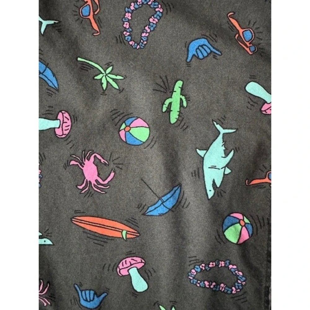 American Eagle Outfitters Button Down Shirt Luau Theme XL Shark Mushrooms Cactus